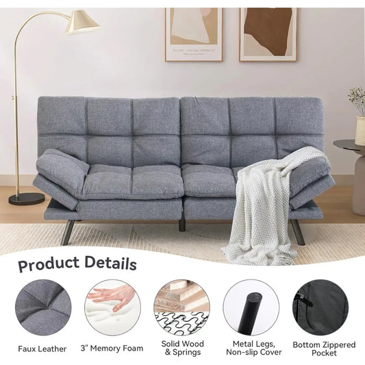 Multifunctional Futon Sofa Bed, Convertible Sleeper Couch, Memory Foam Loveseat - 70 characters