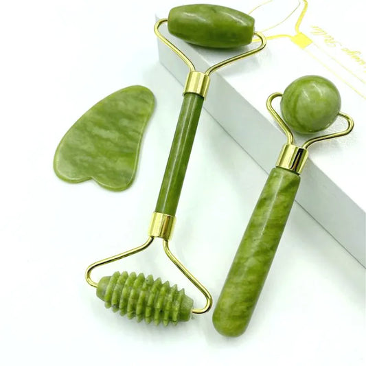 Natural Jade Massage Roller Guasha Board SPA Scraper Stone Facial Anti-wrinkle Treatment Body Facial Massager