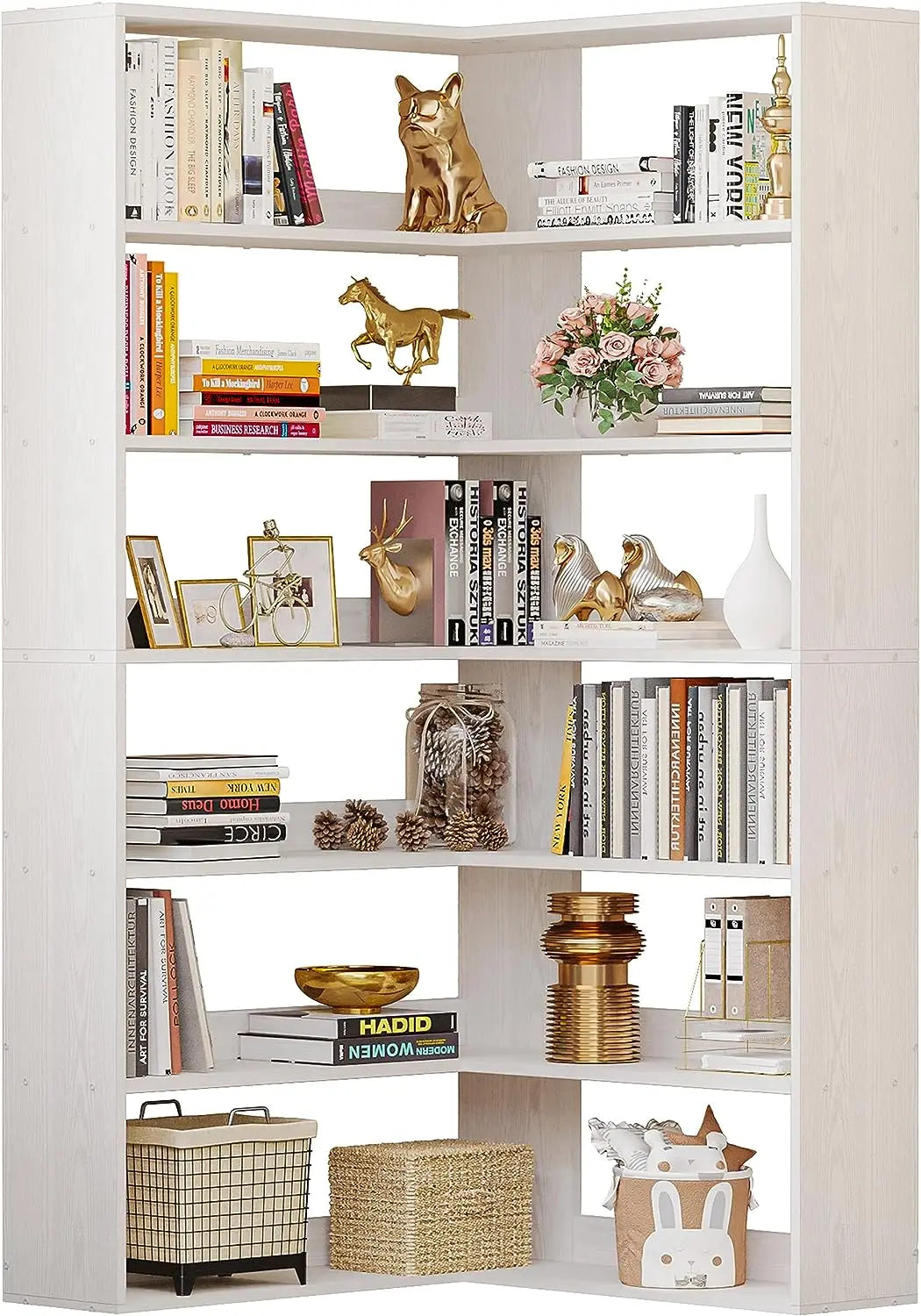 UseBookshelves 6 Tiers with Baffles Industrial Large Corner Etagere Bookcase Storage Display Rack - Farefe
