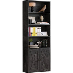 Industrial 6 Shelf Bookcase with Doors - Display Storage Shelves