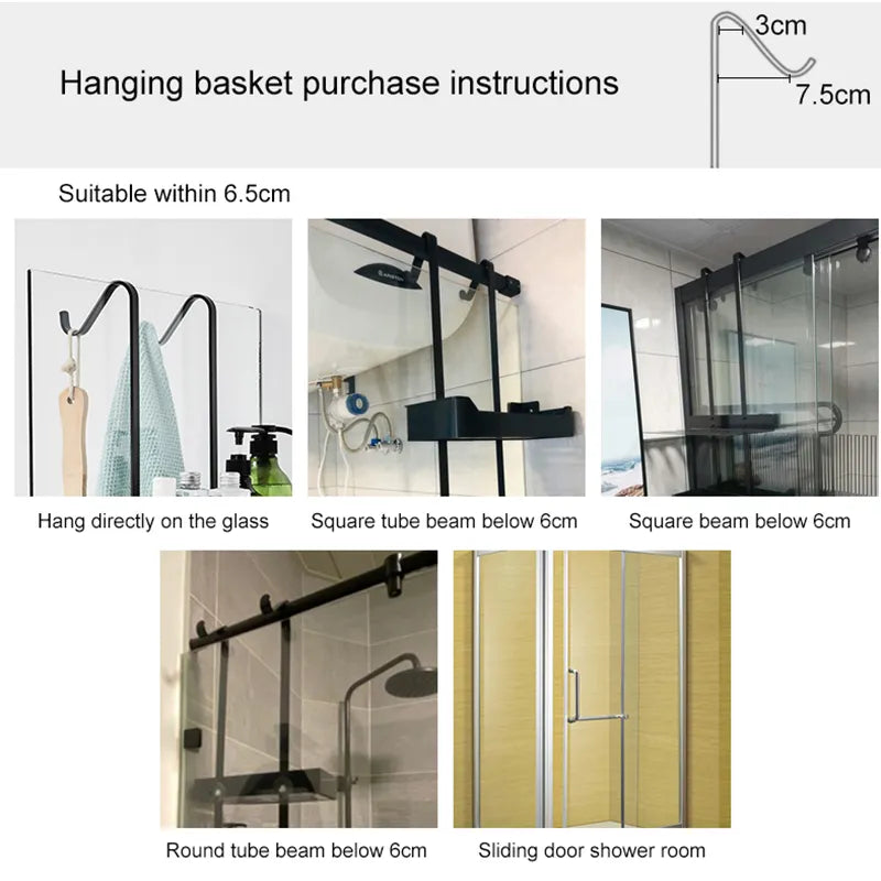 Black Hanging Bathroom Shelf Organizer Shampoo Holder Storage Rack EL5018 - Farefe