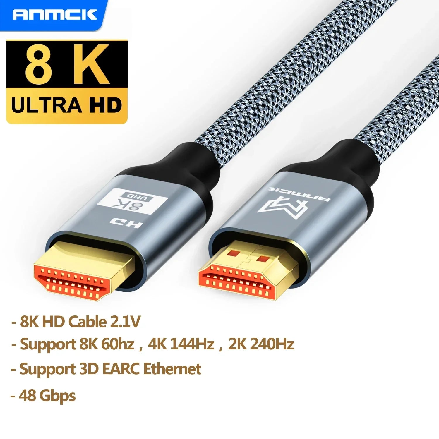 Anmck HDMI-compatible Cable 4k 2.0 8K 2.1 3m 5m Support ARC 3D HDR 4K 60Hz Ultra HD for Splitter Switch PS4 TV Box Projector - Farefe