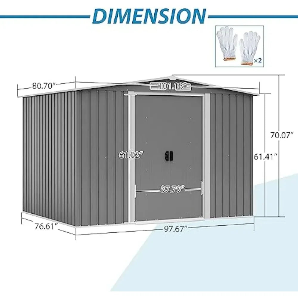 8x6 FT Sheds & Outdoor Storage, Metal Garden Storage, Built-in Handles, 4 Air Vents - Farefe