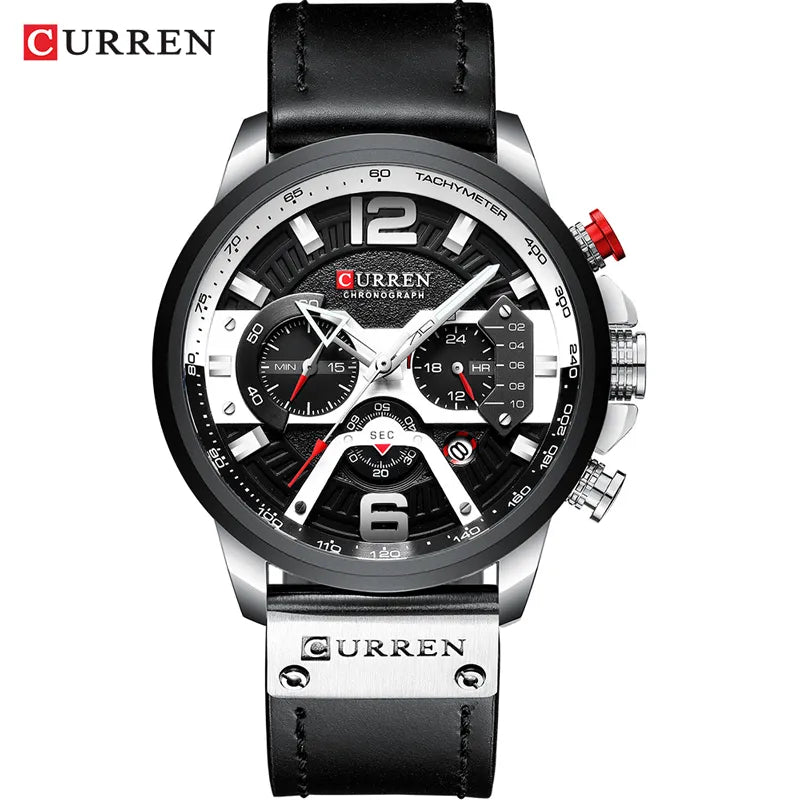 CURREN Military Leather Wrist Watch Fashion Chronograph Men's Sport Watch 48mm - Farefe