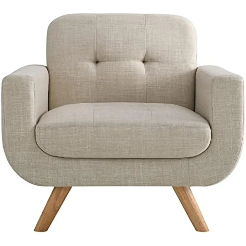 2023 Rosevera Elena Accent Armchair Upholstered in Linen for Living Room Furniture, Beige - Farefe