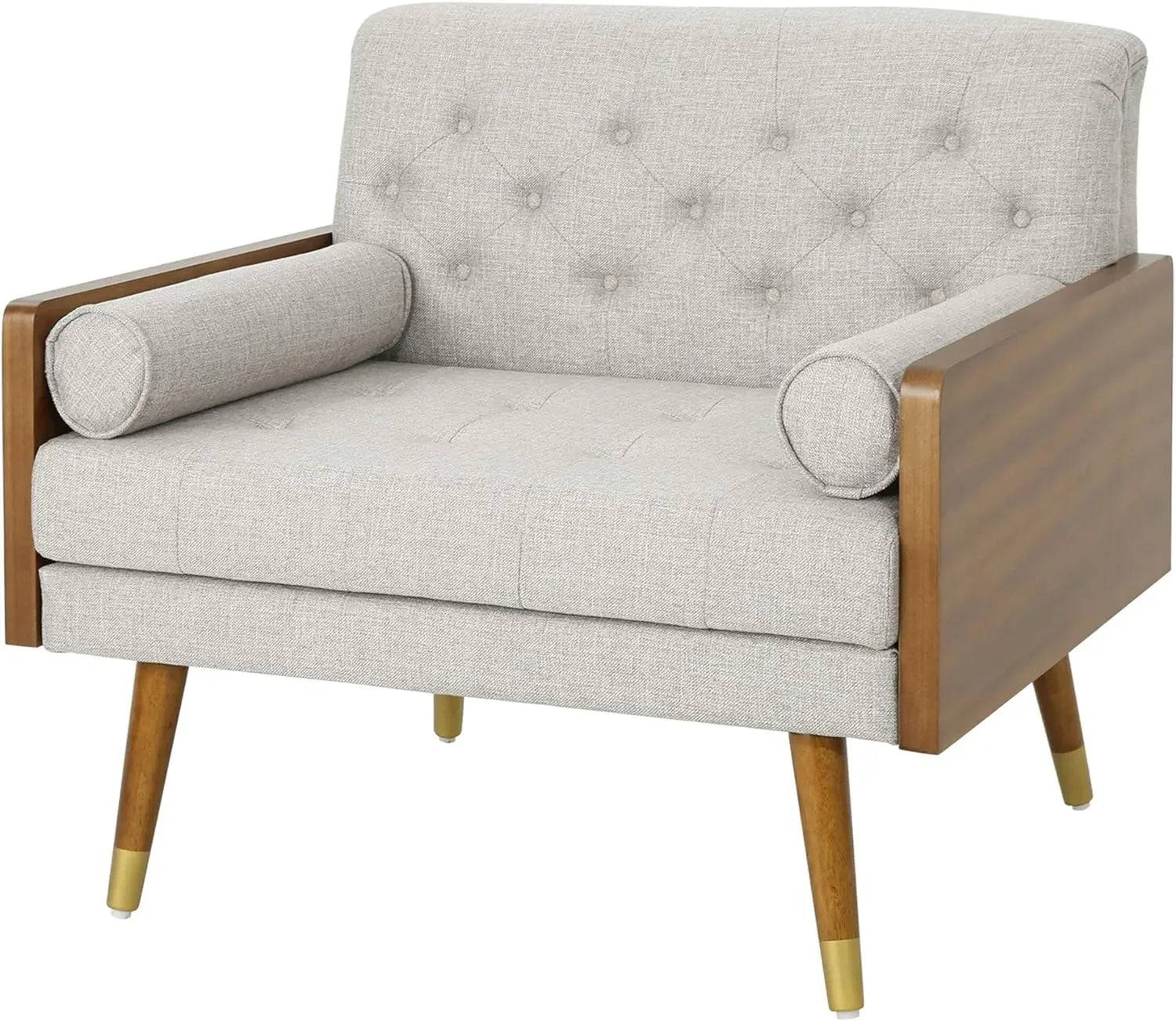 Lounge Chairs Dark Walnut Beige Armchair Mid Century Modern Fabric Club Chair - Farefe