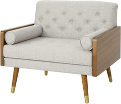 Lounge Chairs Dark Walnut Beige Armchair Mid Century Modern Fabric Club Chair - Farefe