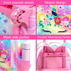 Rolling Backpack for Kids Unicorn Dinosaur Bookbag with Roller Wheels