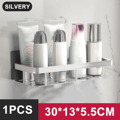 No Punching Bathroom Shelf Wall Mounted Stainless Steel Bathroom Basket Shampoo Rack Accessories - Farefe