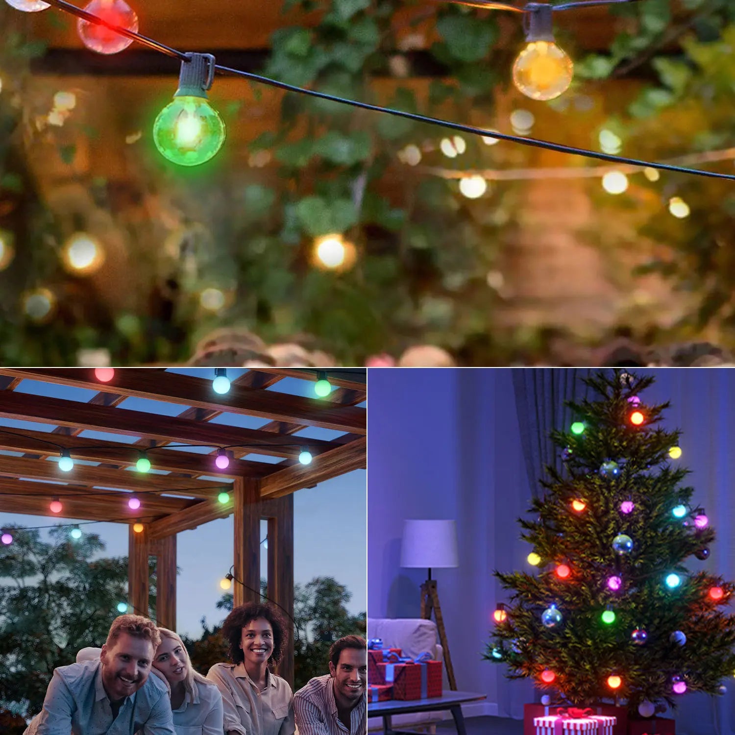 12M 21M G40 LED String Solar Power Outdoor Garland Light Retro Wedding Backyard Decoration - Farefe