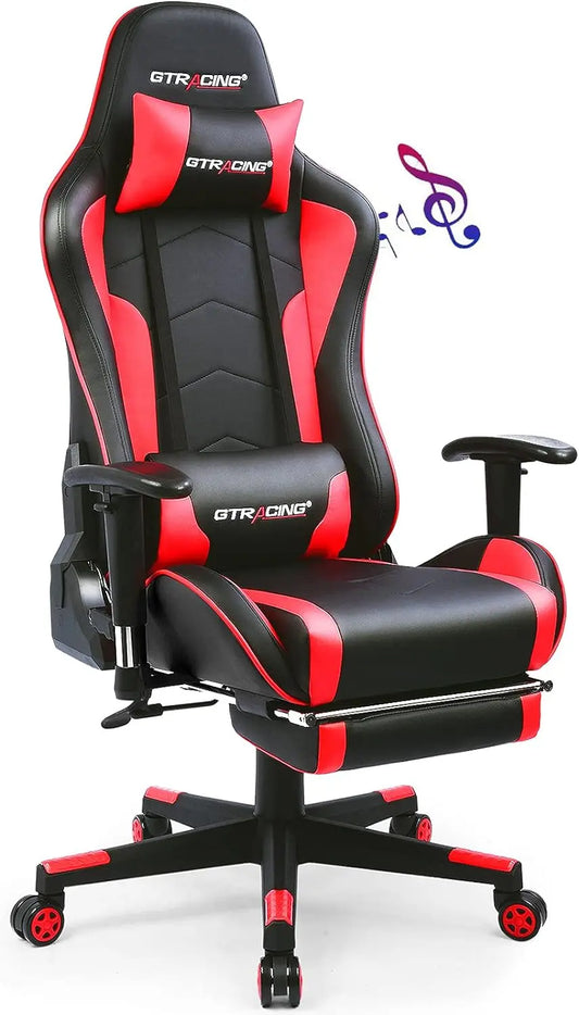 Red Gaming Chair with Footrest and Speakers - The Ultimate Gaming Experience - Farefe