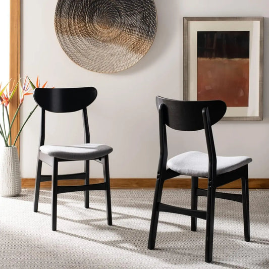 Vintage Black and Black Cushion Dining Chair, 2-piece Set, Wooden - Farefe