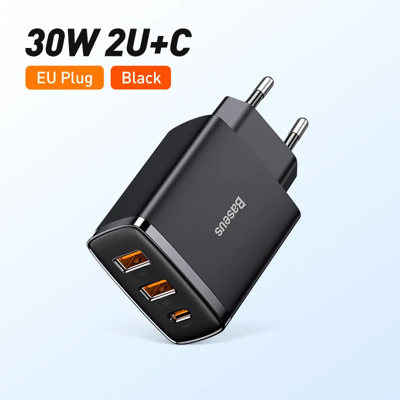 30W USB Charger QC3.0 PD3.0 Type C PD Fast Charging 3 Ports Quick Phone Charger - Farefe
