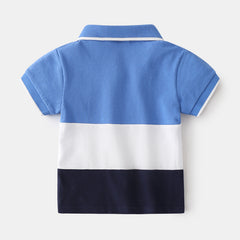 Boys Color Block Lapel Tops - Korean Children's Clothing Boys Embroidered Shirts for Baby Summer Trends - Farefe
