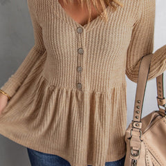 European And American Khaki Knitted Long-sleeved Blouse for Women