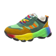 Women's Colorful Lace-up Sneakers with Thick Bottom - Farefe