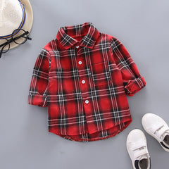 Boys and Girls Plaid Shirts - Korean Style Loose Lapel Long Sleeves - Farefe