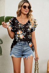 Casual V Neck Ruffle Short Sleeve T Shirt Blouses