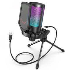 Condenser USB Microphone for PC Gaming - Pink Gaming Atmosphere, Intuitive Control, Soft Sound - Includes Tripod Stand and Accessories - Farefe