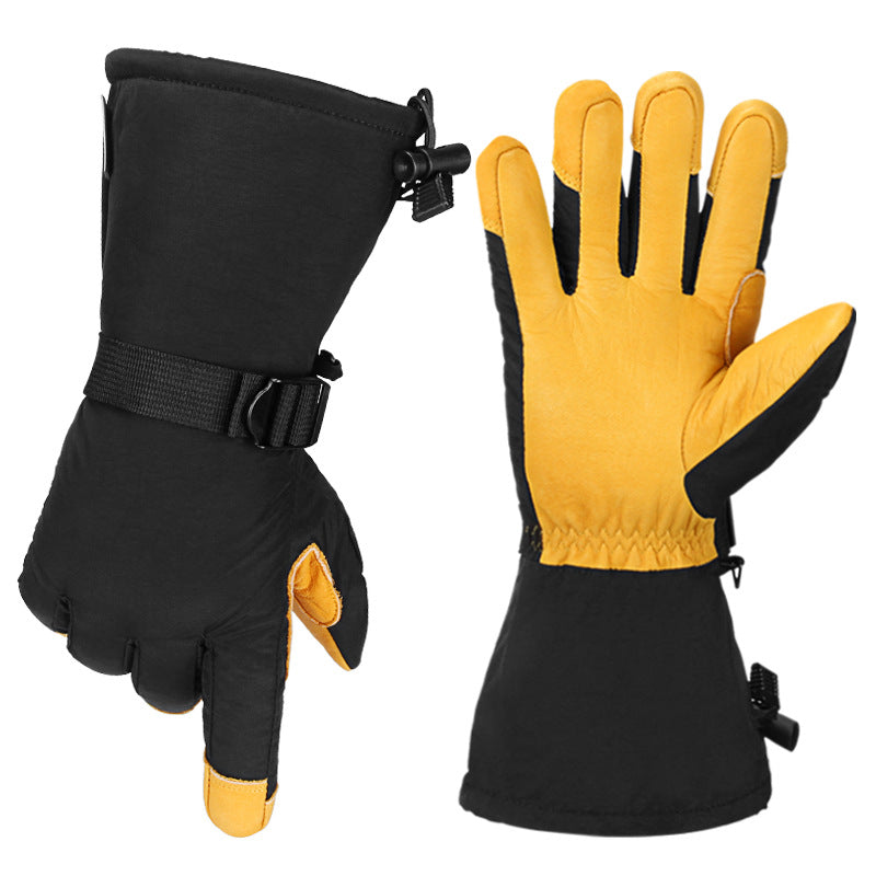 Leather Long Fleece Lined Cold-Resistant Warm Gloves - Genuine Leather, Non-Slip, Windproof (M-XXL) - Farefe