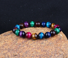 Handmade Blue Tiger Stone Couple Bracelet: National Style 8mm Semi-precious Stone Jewelry for Unisex Appeal - Farefe