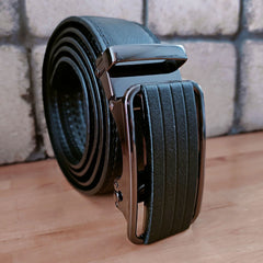 Men's Leather Ratchet Belt with Slide Buckle - Adjustable Size - Made in USA