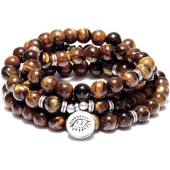 Stylish Stone Tiger Eye 108 Bead Bracelet Necklace Set - Elevate Your Look!