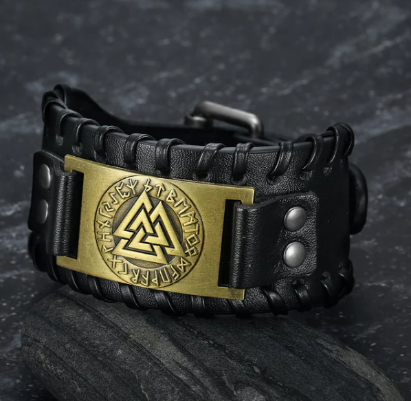 Nordic Viking Totem Triangle Energy Leather Bracelet for Men - Farefe