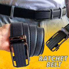 Men's Leather Ratchet Belt with Slide Buckle - Adjustable Size - Made in USA