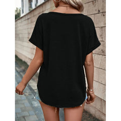 V-neck Short Sleeve Button Design Blouse - Summer Tops