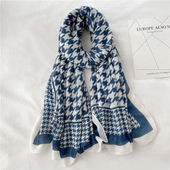 Fake Travel Shawl Geometric Plaid Scarf - Cotton and Linen - 180x90cm - Farefe