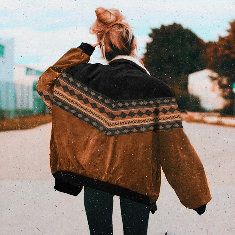Women Vintage Cotton Jacket in Brown - Autumn Fashion Clothes - Farefe
