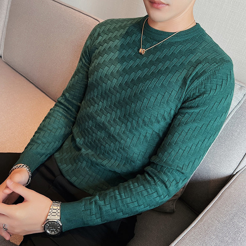 New Jacquard Woven Round Neck Breathable Knitwear Slim Pullover - Farefe