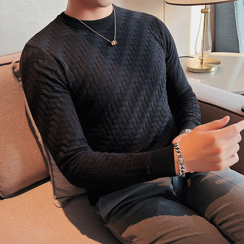 New Jacquard Woven Round Neck Breathable Knitwear Slim Pullover - Farefe