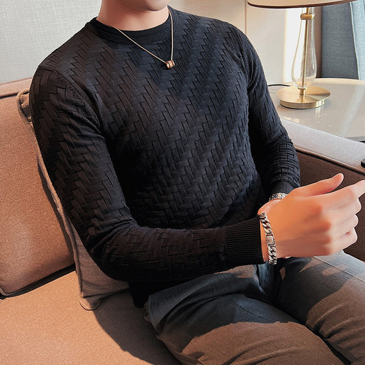 New Jacquard Woven Round Neck Breathable Knitwear Slim Pullover - Farefe
