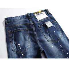 Men's Famous D2 Slim Jeans Pants - Blue Hole Denim, Zipper Fly, Pencil Fit