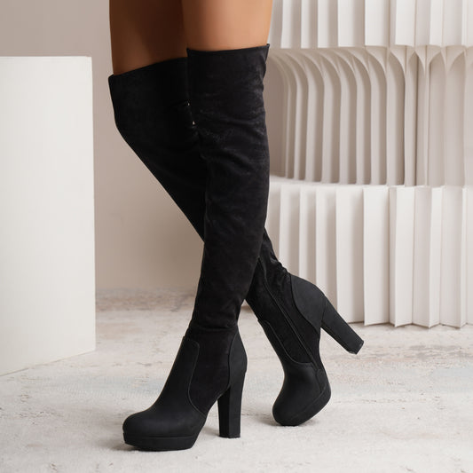 New Women's Elastic Suede Over-the-knee Boots - Stylish High Heel Winter Party Shoes