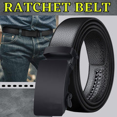 Microfiber PU Leather Ratchet Belt for Men - Adjustable Black Belt with Ratchet Closure