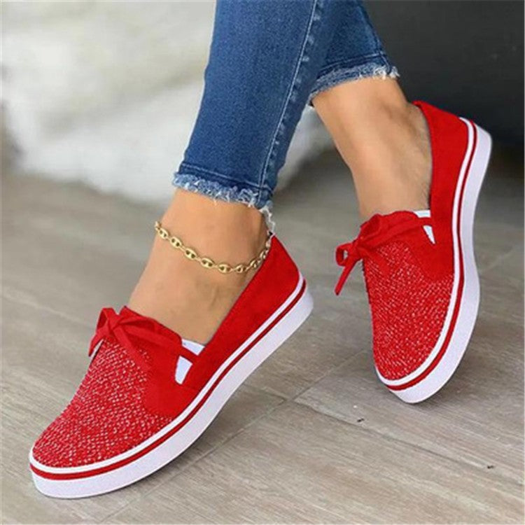 Lace-up Canvas Flat Shoes for Women - White Flats Sneakers - Farefe