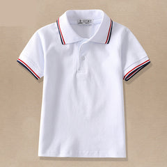 CUHK Children's White Lapel T-Shirt for Newborns (0-1 Years) - Casual, Plain, with Movement Element - Suitable for Height 80cm and Below