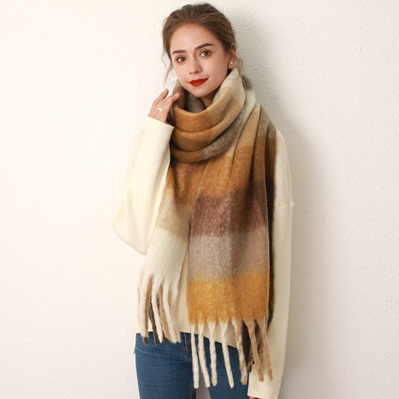 AC Grid Thickened Mohair Cashmere Scarves for Women - Stylish Thermal Insulation Scarf - Farefe
