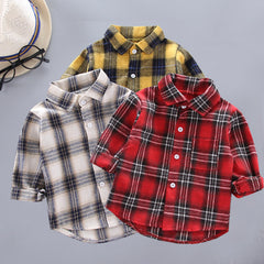 Boys and Girls Plaid Shirts - Korean Style Loose Lapel Long Sleeves - Farefe