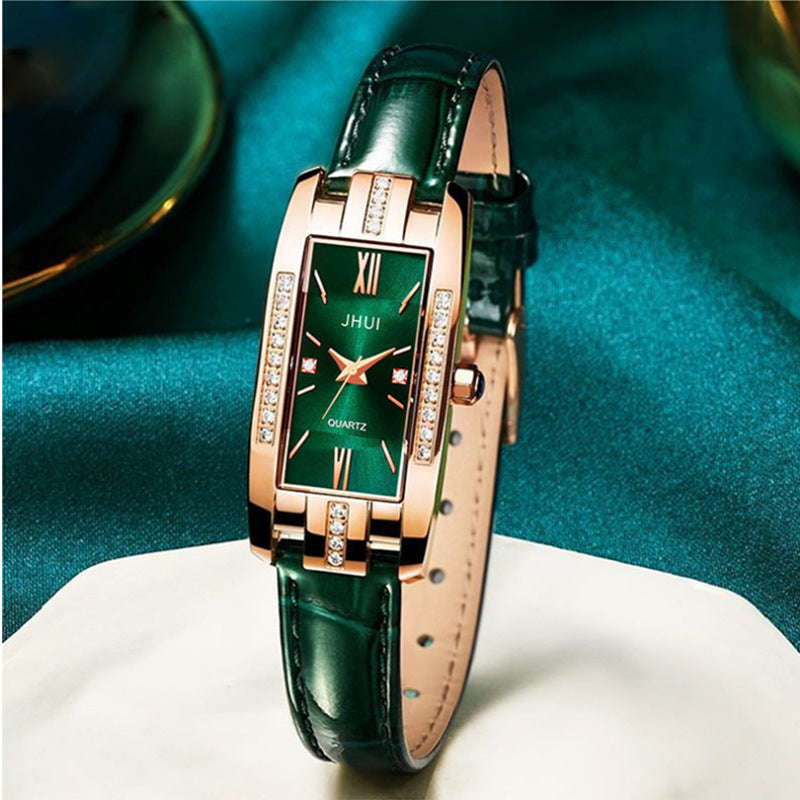 Women's Slub Pattern Thin Belt Luxury Diamond Watch - Farefe