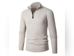 Men's Long-sleeved Half-turtleneck Zip-up Sweater - Slim-fit Pullover with Half Height Zipper