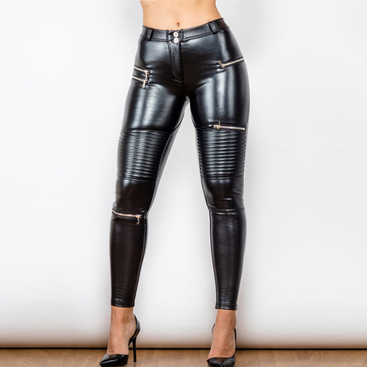 Shascullfites Melody Leather Motorcycle Leggings Pants with Fur Inside for Girls Black Moto Leggings for Women Motocross Leggings - Farefe