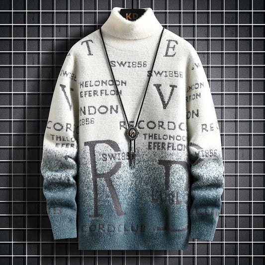 Gradient Mink Fleece Turtleneck Sweater for Men - Slim Fit, High Collar, Long Sleeve, Plush Thickness - Farefe