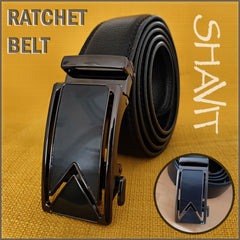 Men's Ratchet Belt - PU Leather, Adjustable Size, Slide Buckle, No Holes - SHAVIT