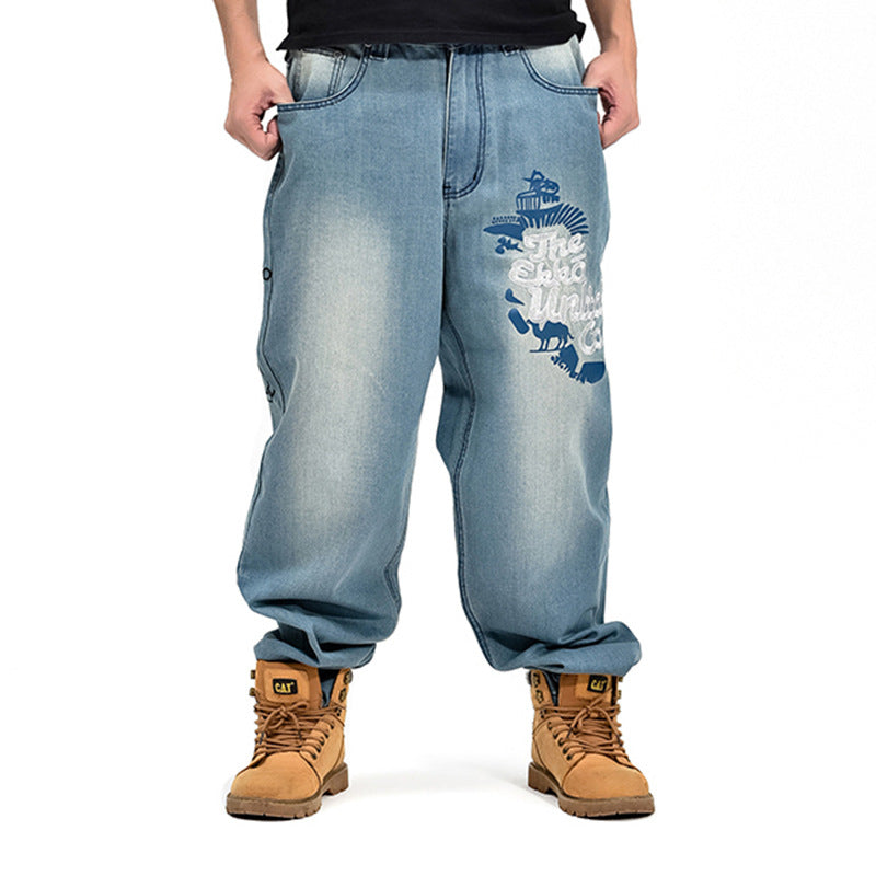 Hip-hop Denim Loose Casual Men's Jeans - Blue - Farefe