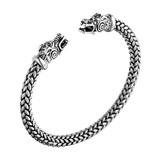 Asgard Crafted Stainless Steel Grey Wolf Head Bracelet: Unleash Your Wild Spirit