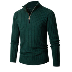 Men's Long-sleeved Half-turtleneck Zip-up Sweater - Slim-fit Pullover with Half Height Zipper - Farefe